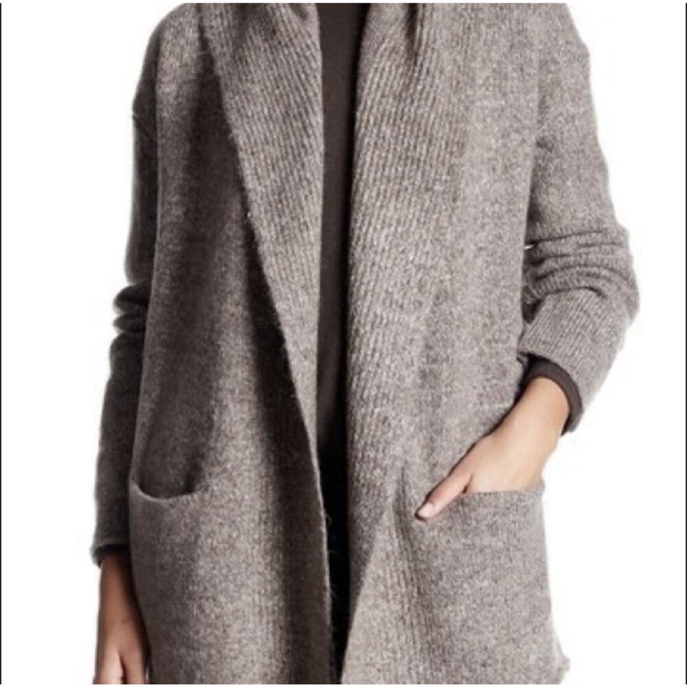 Vince‎ Wool Chunky Hooded Gray Open Cardigan Sweater M Quiet Luxury Oversized